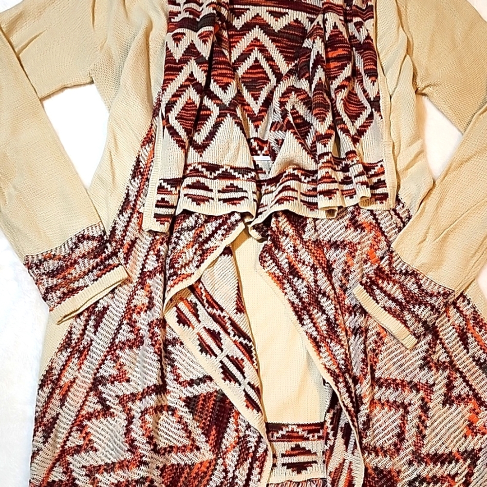No boundaries taupe aztec fringe hem cardigan - Picture 5 of 8